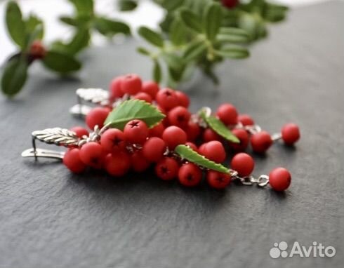 Серьги гроздья с рябиной