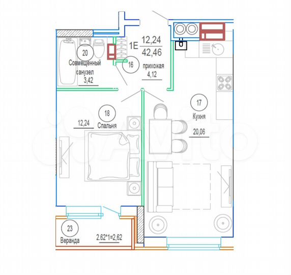 2-к. квартира, 42,5 м², 17/17 эт.