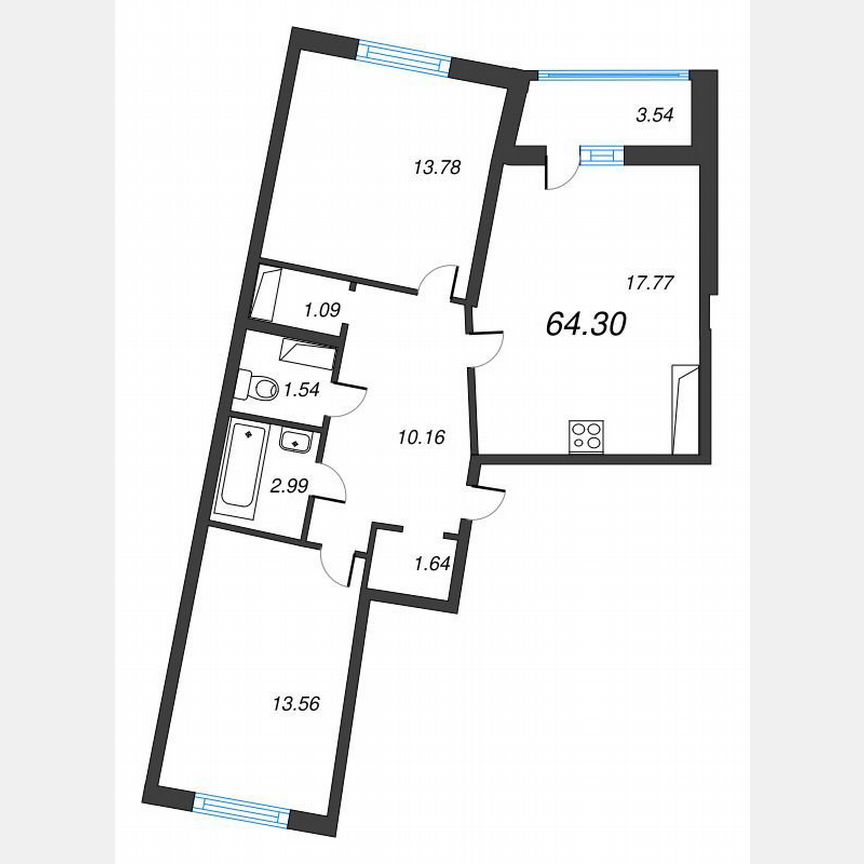 2-к. квартира, 66,1 м², 21/22 эт.