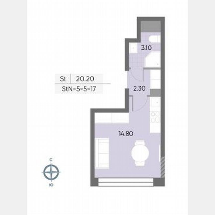 Квартира-студия, 20,2 м², 13/30 эт.