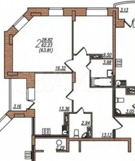 2-к. квартира, 63,5 м², 6/16 эт.