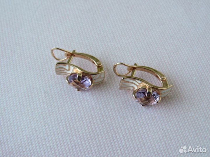 Аметист Серебряное кольцо Серьги Серебро 925 Эмаль