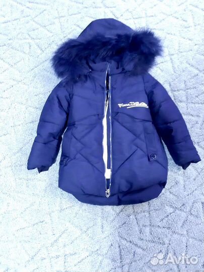 Куртка, пальто на 2-3 года, 92см (шапка, варежки)