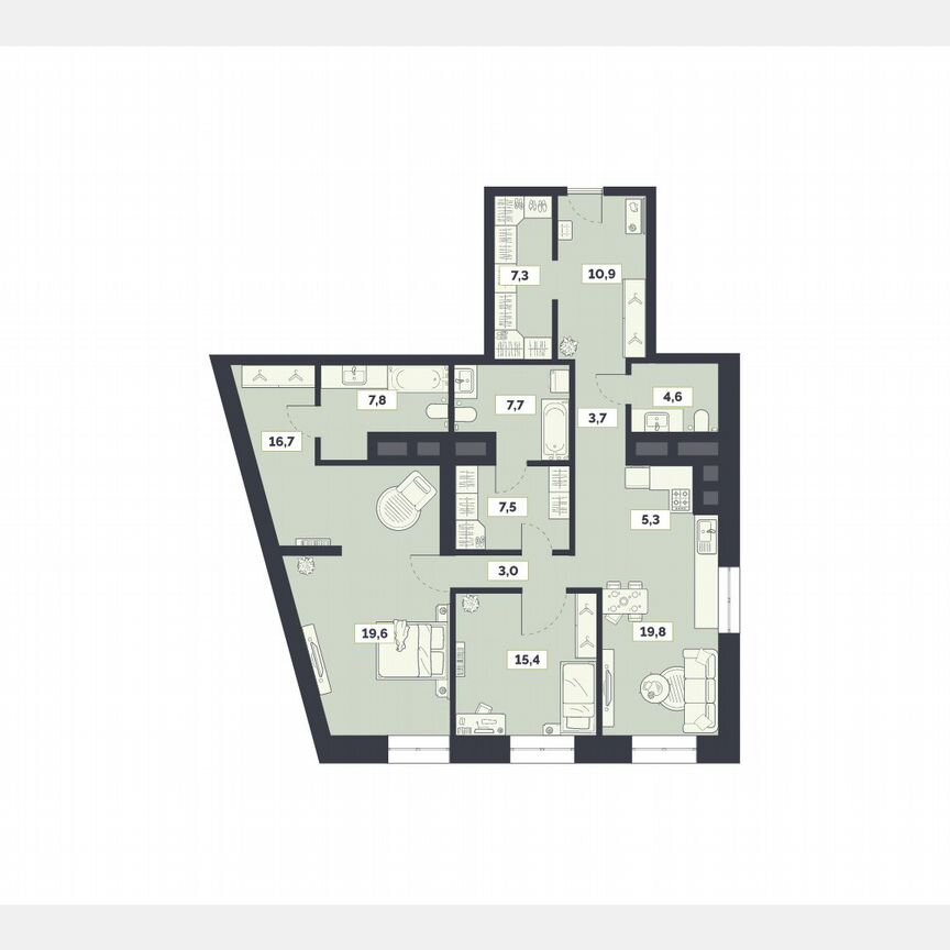 3-к. квартира, 129,3 м², 10/27 эт.