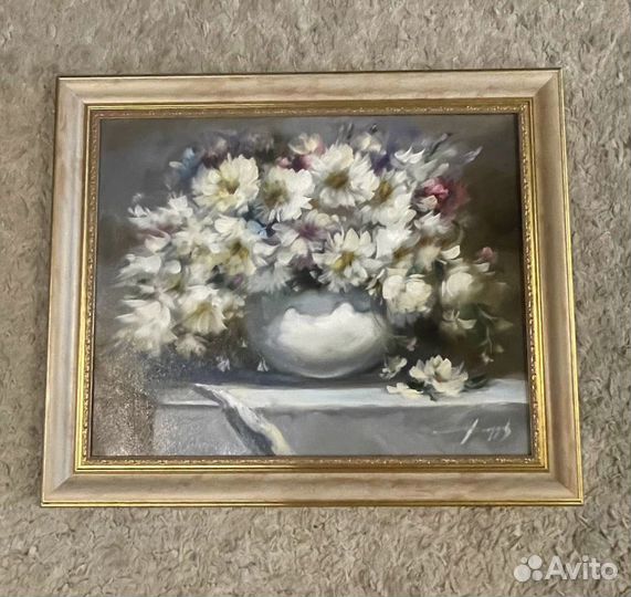 Картина маслом Пионы, Ромашки, Розы