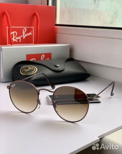 Очки ray ban round metal коричневые