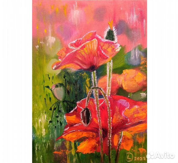 Маки красные картина маслом 25 х 35 см