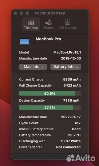 Macbook Pro 15 2018 i7 16/256gb