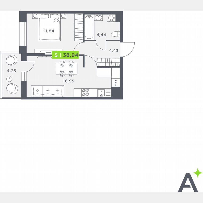 1-к. квартира, 38,9 м², 5/12 эт.