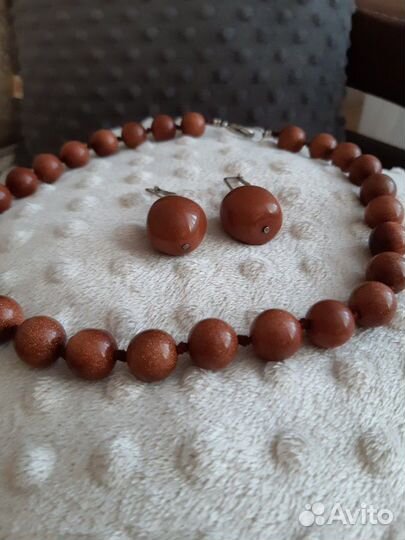 Бусы и серьги (авантюрин)