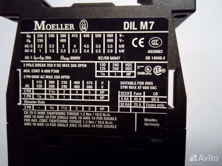 Moeller Dilm7-10 3кВт Катушка 24V AC