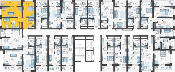 2-к. квартира, 48,4 м², 3/19 эт.