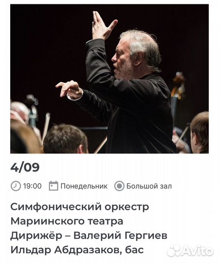 Билет на концерт Гергиева 4.09 в Зарядье