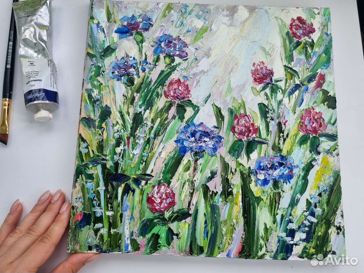 Картины цветы маслом пионы анютины глазки пейзаж