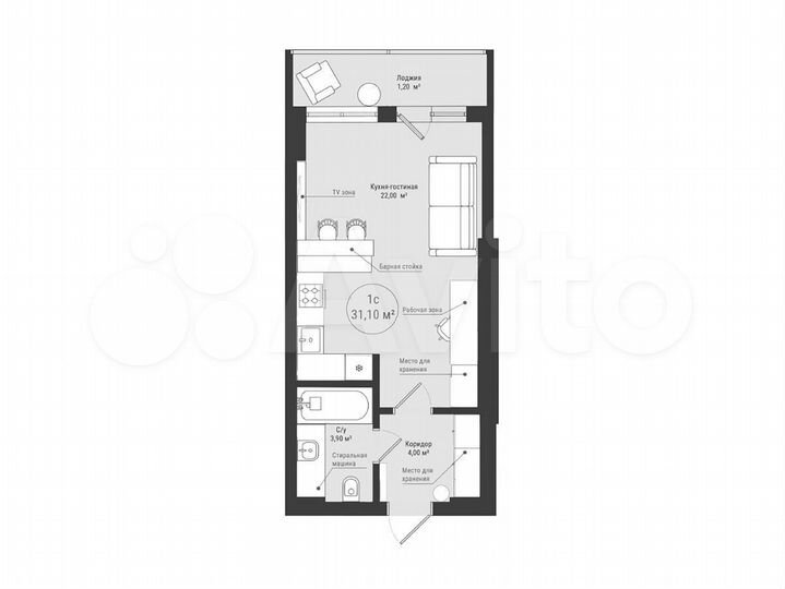 Квартира-студия, 31,1 м², 23/25 эт.