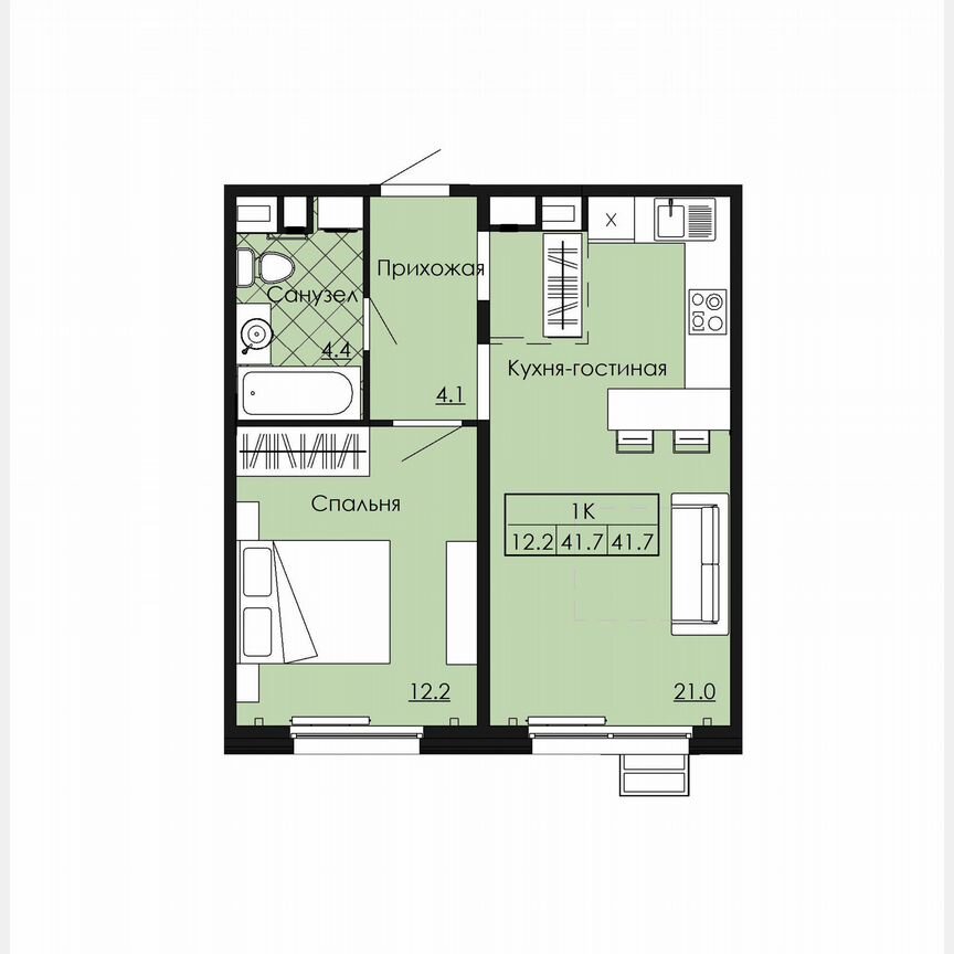1-к. квартира, 41,7 м², 2/9 эт.