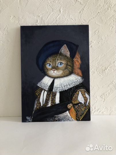 Картина кот, акрил, холст на картоне