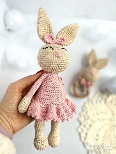 Заяц погремушка набор вязанный
