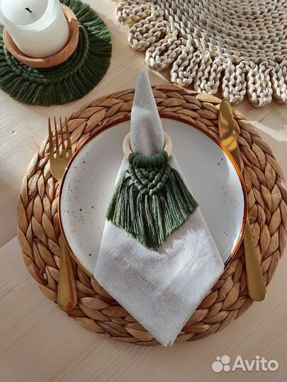 Набор салфеток с кольцами макраме, 4 шт