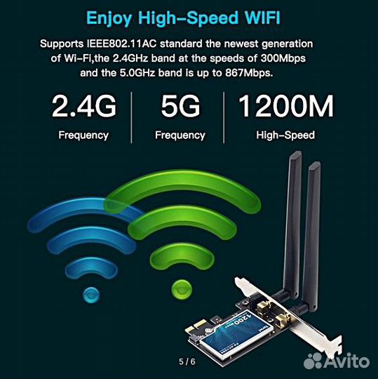 Wi-Fi 1200Мб Bluetooth адаптер для настольного пк