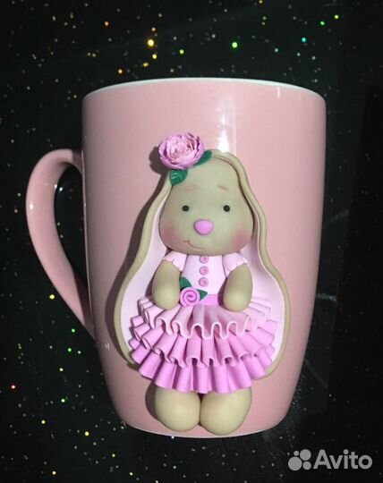 Кружка декорированная полимерной глиной