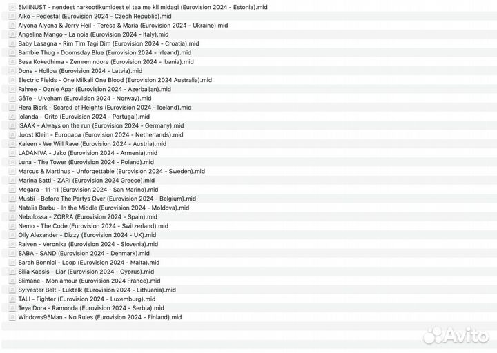 Евровидение 2024 - 2019 (midi файлы)