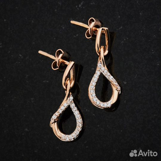 Серьги пусеты с фианитами из красного золота