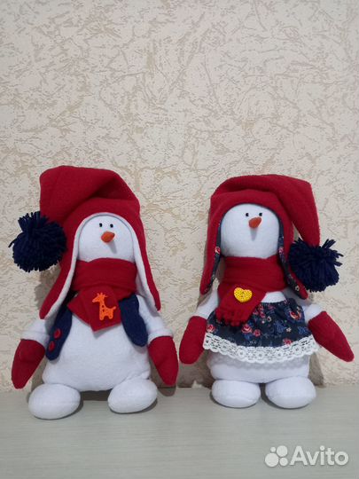 Снеговик интерьерная игрушка ручной работы