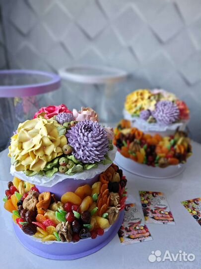 Съедобный букет, цветы из зефира, из сухофруктов