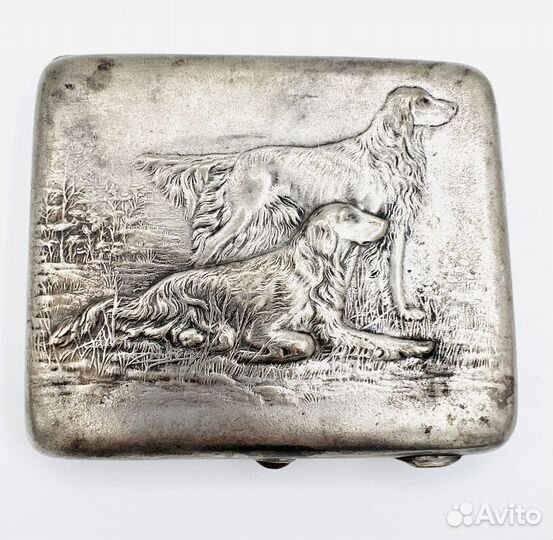 СССР. Портсигар Собаки на охоте. Серебрение