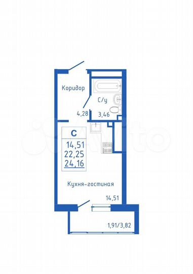 Квартира-студия, 24,2 м², 5/25 эт.