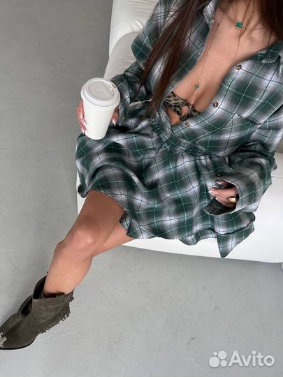 Комплект, юбка и рубашка в клетку, хит 2025