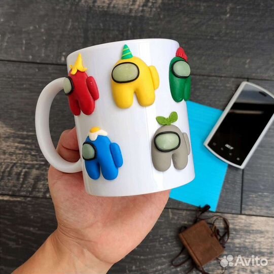 Кружка с декором. Ручная работа. Оригинальный пода