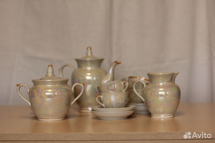 Кофейный сервиз изящный перламутр на 6 персон