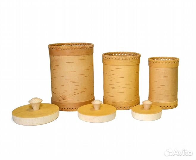 Набор из 3-х чистых туесов из бересты