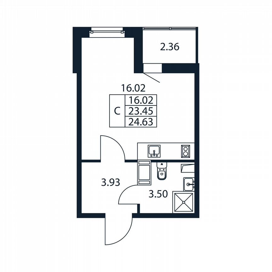 Квартира-студия, 25,8 м², 7/12 эт.