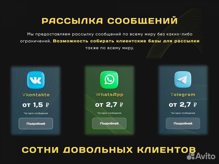 Рассылка сообщений в WhatsApp, Telegram, Вконтакте