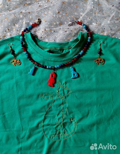 Футболка с вышивкой Бастет - богиня Древний Египет