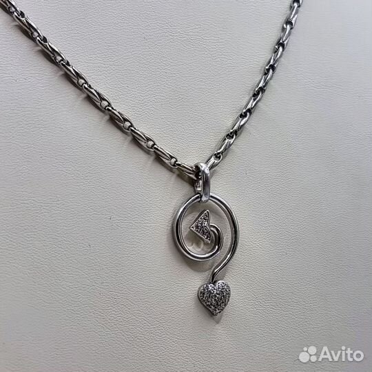 Золотой Кулон подвеска Сердце с бриллиантами 750