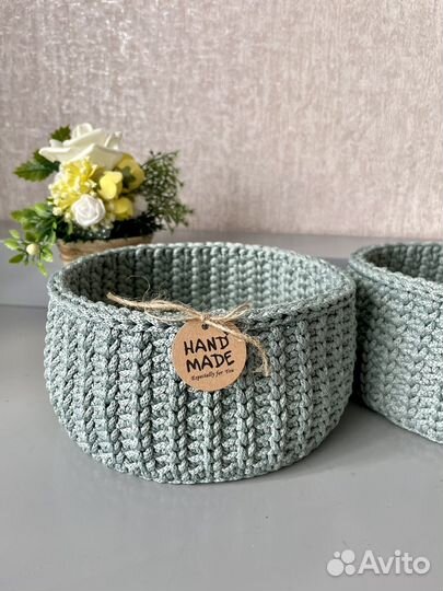Корзина вязаная, интерьерная, ручная работа