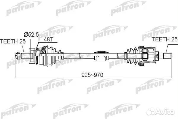 Полуось передний мост справа 25X925X70X25 ABS:4