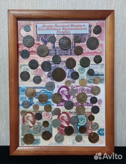 Несколько панно из старых предметов, монет и тд