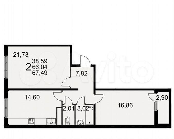 2-к. квартира, 67,5 м², 7/17 эт.