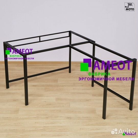 Угловой стол белый черный мет Даврит 1W ш120/г120