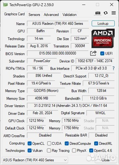 Видеокарта Amd RX 460