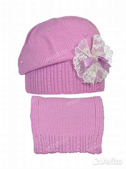 Комплект для девочки, шапка+шарф, новый