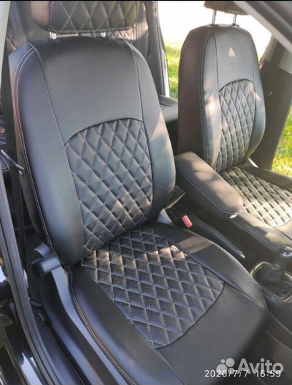 Чехлы VW Polo sd (08-20) Эко-кожа ромб бежевый