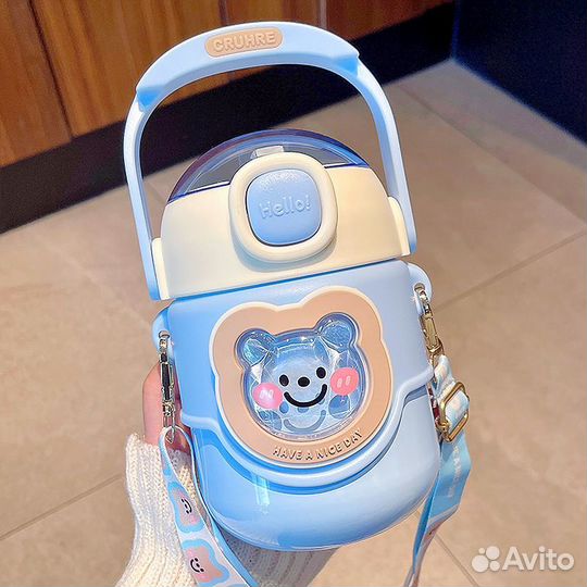 Термокружка синяя новая с мишкой