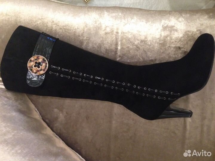 Сапоги черный замш