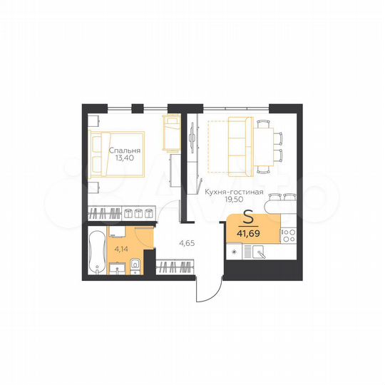 1-к. квартира, 41,7 м², 5/5 эт.